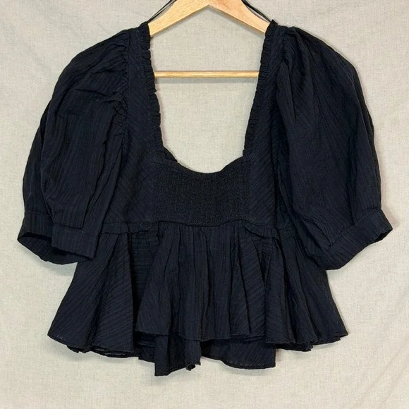 Free People Black Leave It To Me Ruffled Peplum Babydoll Cropped Top Women's XS - Picture 3 of 8
